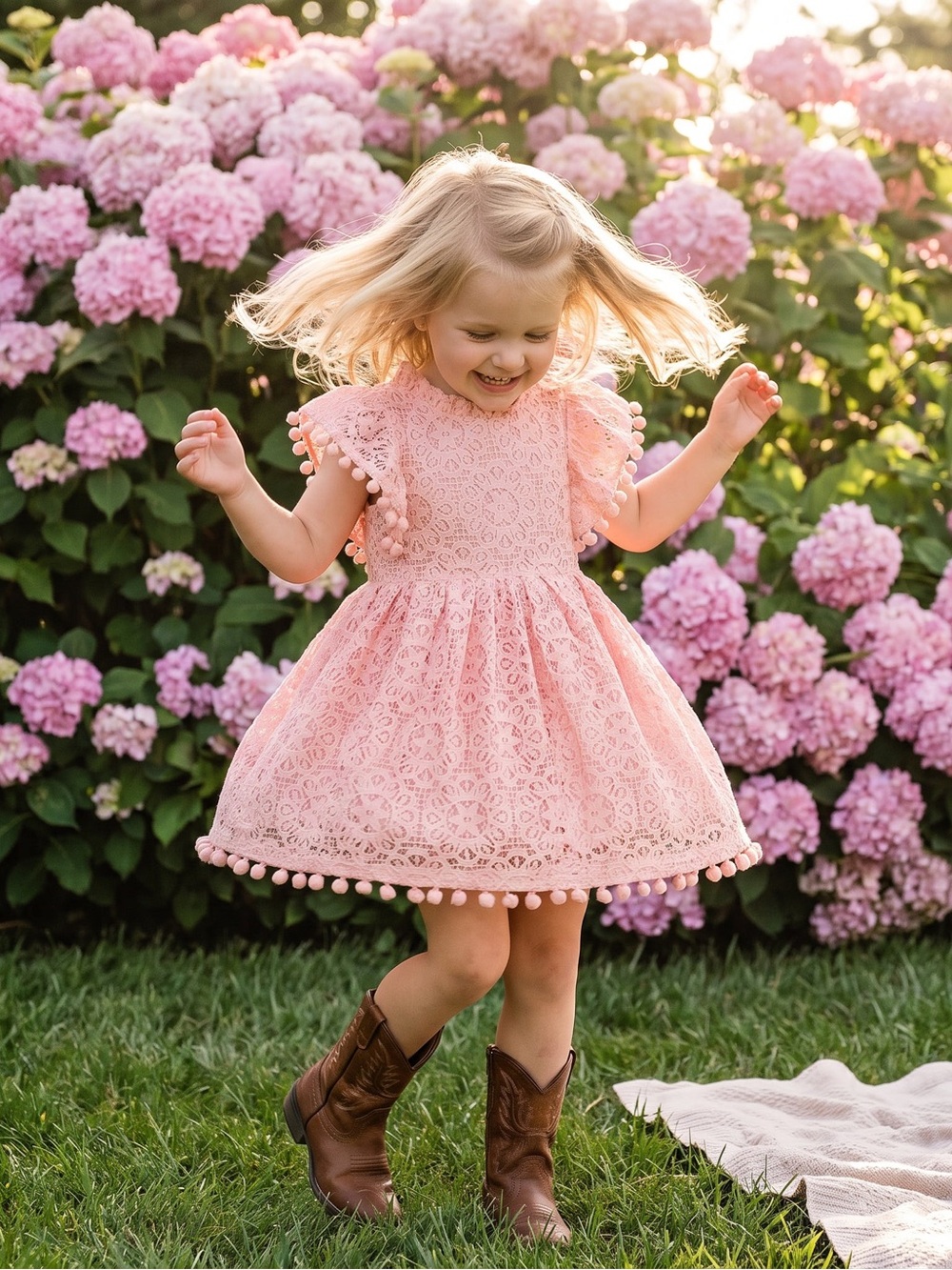 2Bunnies Boutique Toddler Lace Pom-Pom Party Dress in Pink size 3T